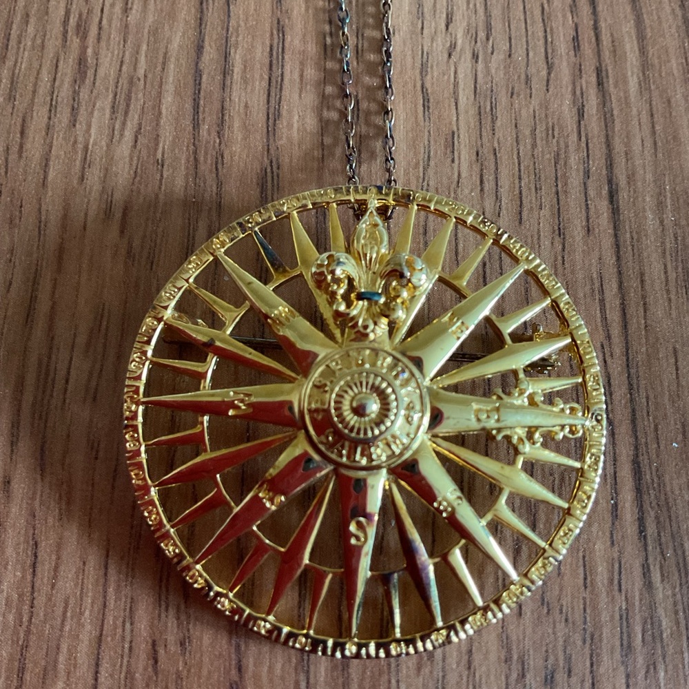 Vintage PEM Semery Salem Fleur-de-lis compass brooch & necklace